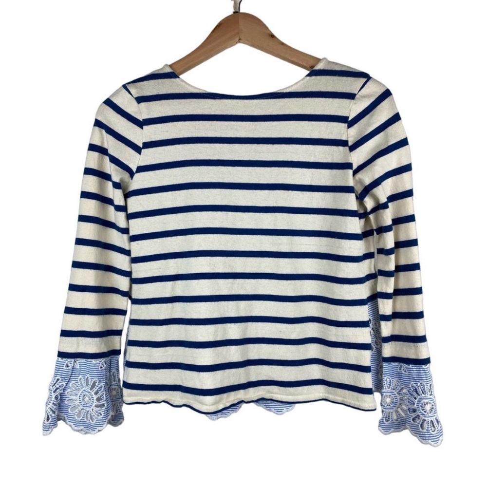 Tuckernuck Sea New York Size S Cream Navy Blue Striped Eyelet Lace Up Back Top